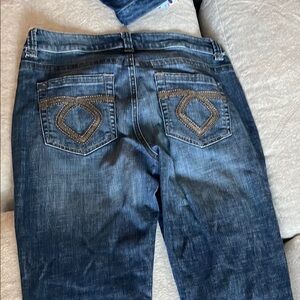 Blue Straight Leg Jeans with Vintage-Inspired Fading 14 Long